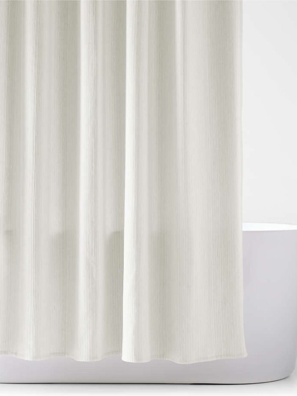 Crate & Barrel Stripe Matelassé Crisp White and Natural Taupe Shower Curtain